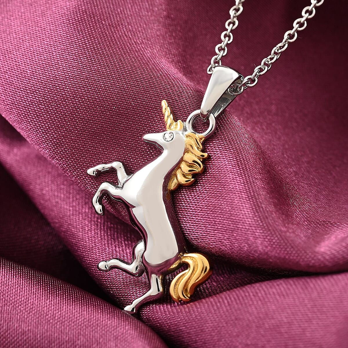Unicorn Pendant Necklace 18 Inches in ION Plated YG and Stainless Steel image number 1
