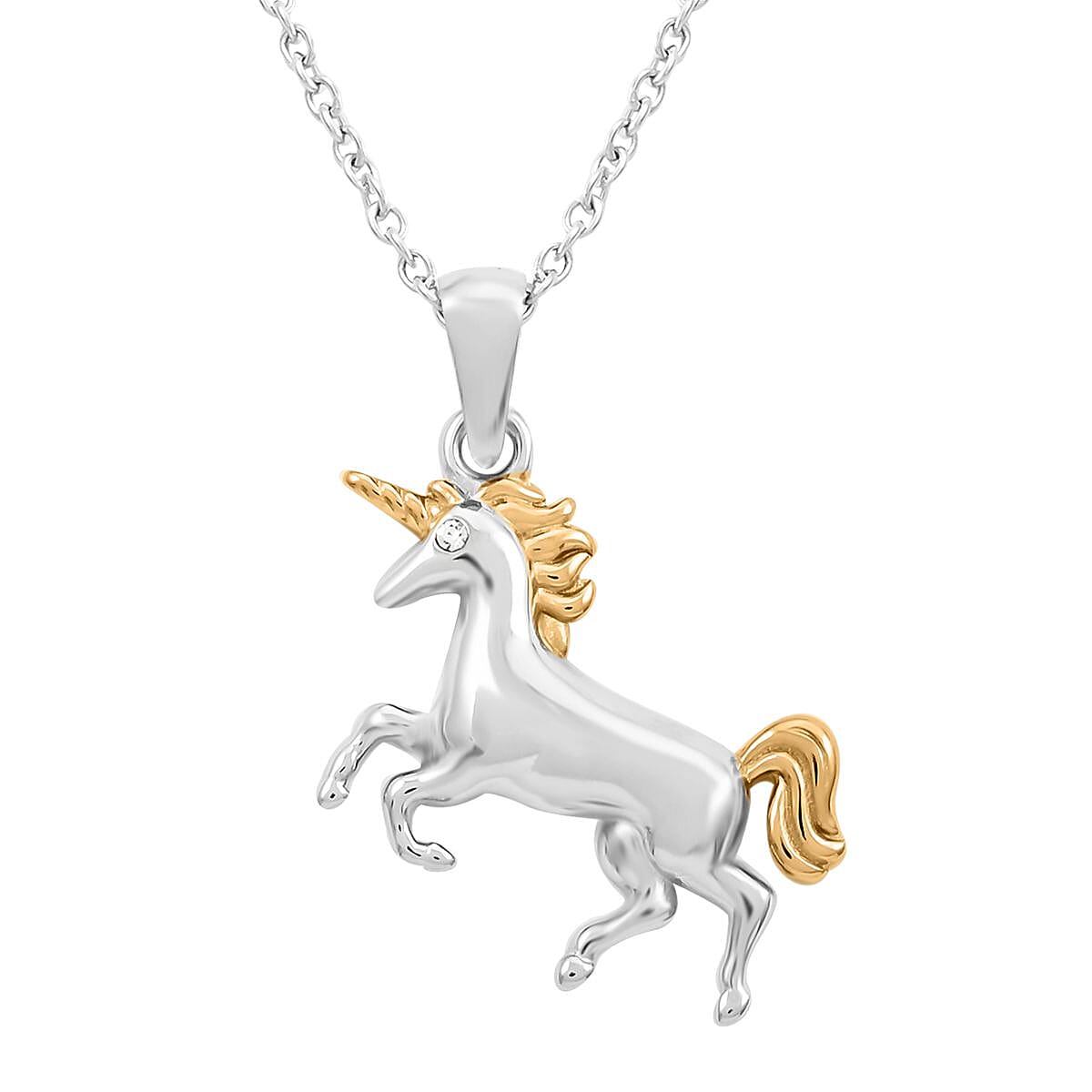 Unicorn Pendant Necklace 18 Inches in ION Plated YG and Stainless Steel image number 3