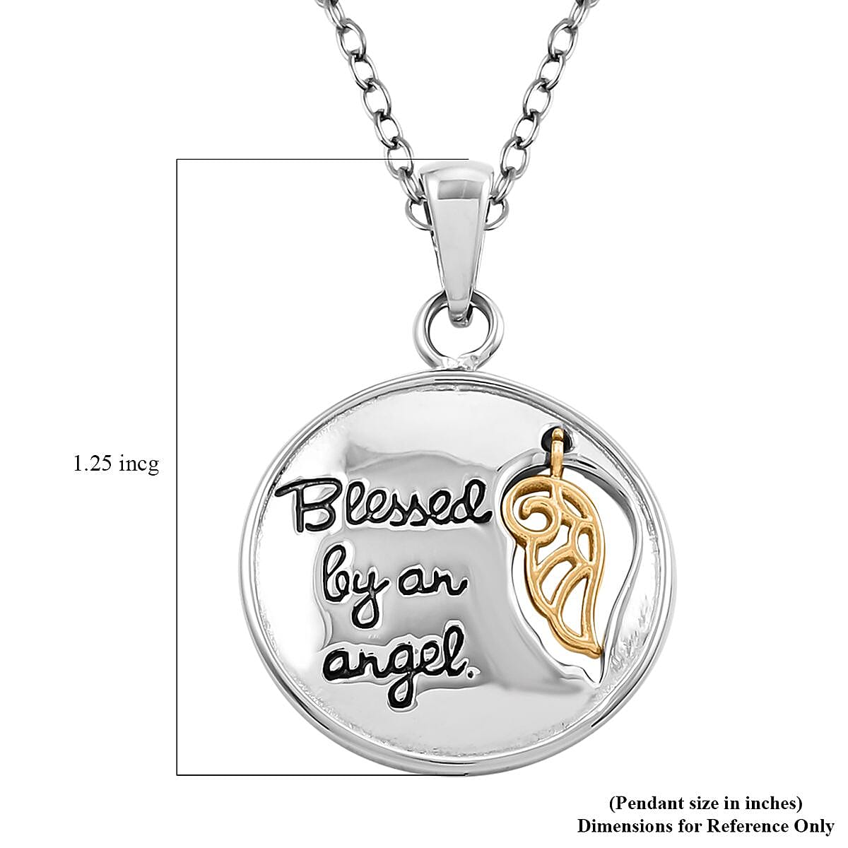 Blessed By an Angel Engraved Pendant Necklace 18 Inches in ION Plated YG and Stainless Steel