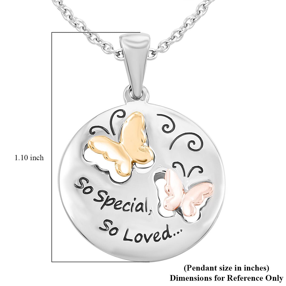 Engraved Butterfly Pendant Necklace 18 Inches in ION Plated YG, RG and Stainless Steel image number 6