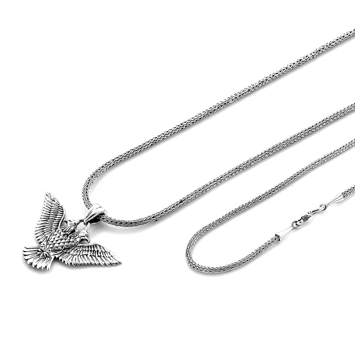 Bali Legacy Sterling Silver Double Headed Eagle Pendant with Tulang Naga Chain 18 Inches 25.15 Grams image number 3