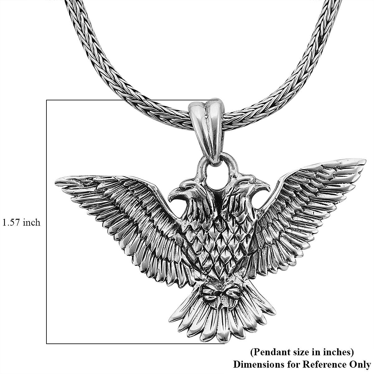Bali Legacy Sterling Silver Double Headed Eagle Pendant with Tulang Naga Chain 18 Inches 25.15 Grams image number 4