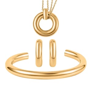 EverTrue Hoop Earrings, Cuff Bracelet (7.50 In) and Necklace 20 Inches in ION Plated Yellow Gold Stainless Steel, Durable Jewelry Set, Birthday Gift For Her