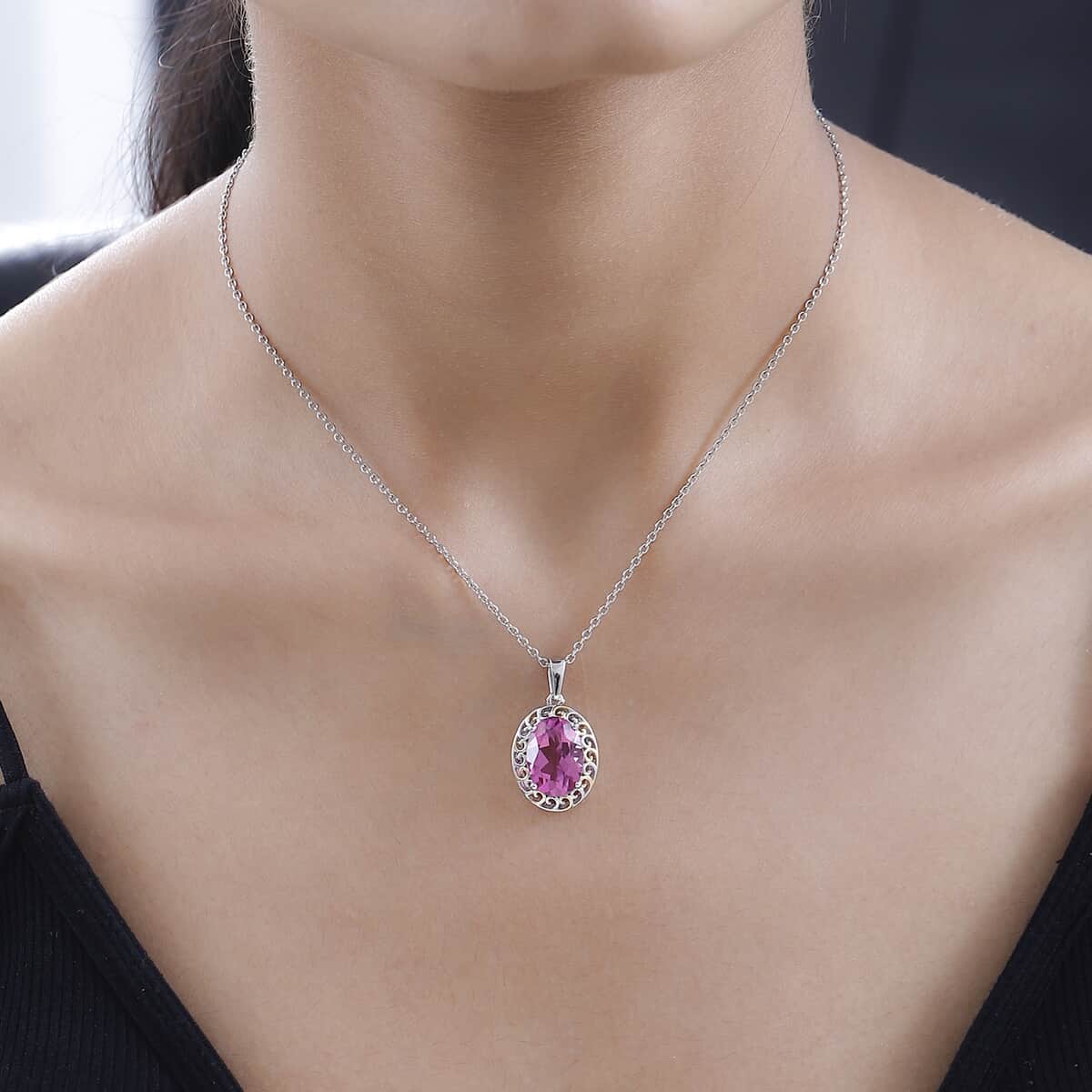 Mother of Pearl, Pink Sapphire, Quartz and Diamond Pendant Necklace