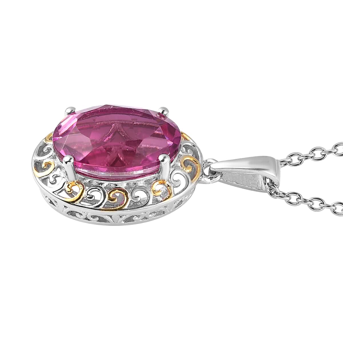 Karis Radiant Orchid Quartz (Triplet) Pendant in 18K YG Plated, Platinum Bond with Stainless Steel Necklace 20 Inches 6.40 ctw image number 3