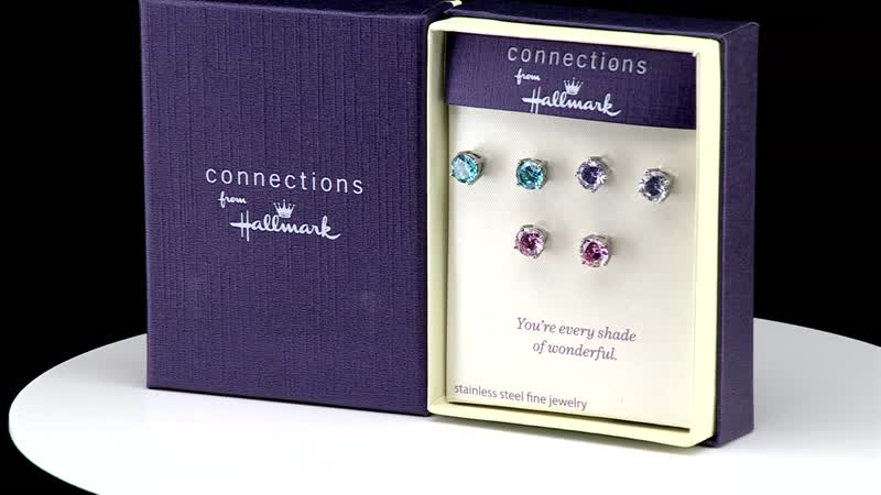 Sparkling Serenity Set of 3 Simulated Diamond Solitaire Stud Earrings in Stainless Steel