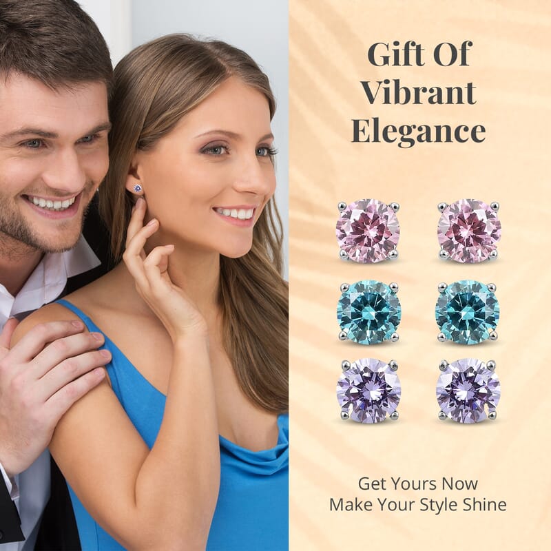 Sparkling Serenity Set of 3 Simulated Diamond Solitaire Stud Earrings in Stainless Steel