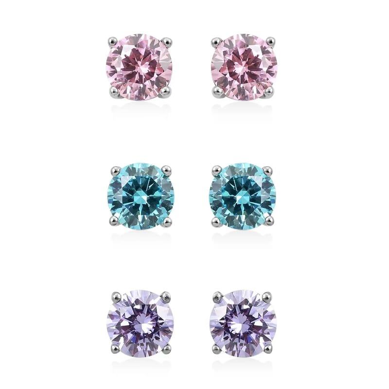 Sparkling Serenity Set of 3 Simulated Diamond Solitaire Stud Earrings in Stainless Steel
