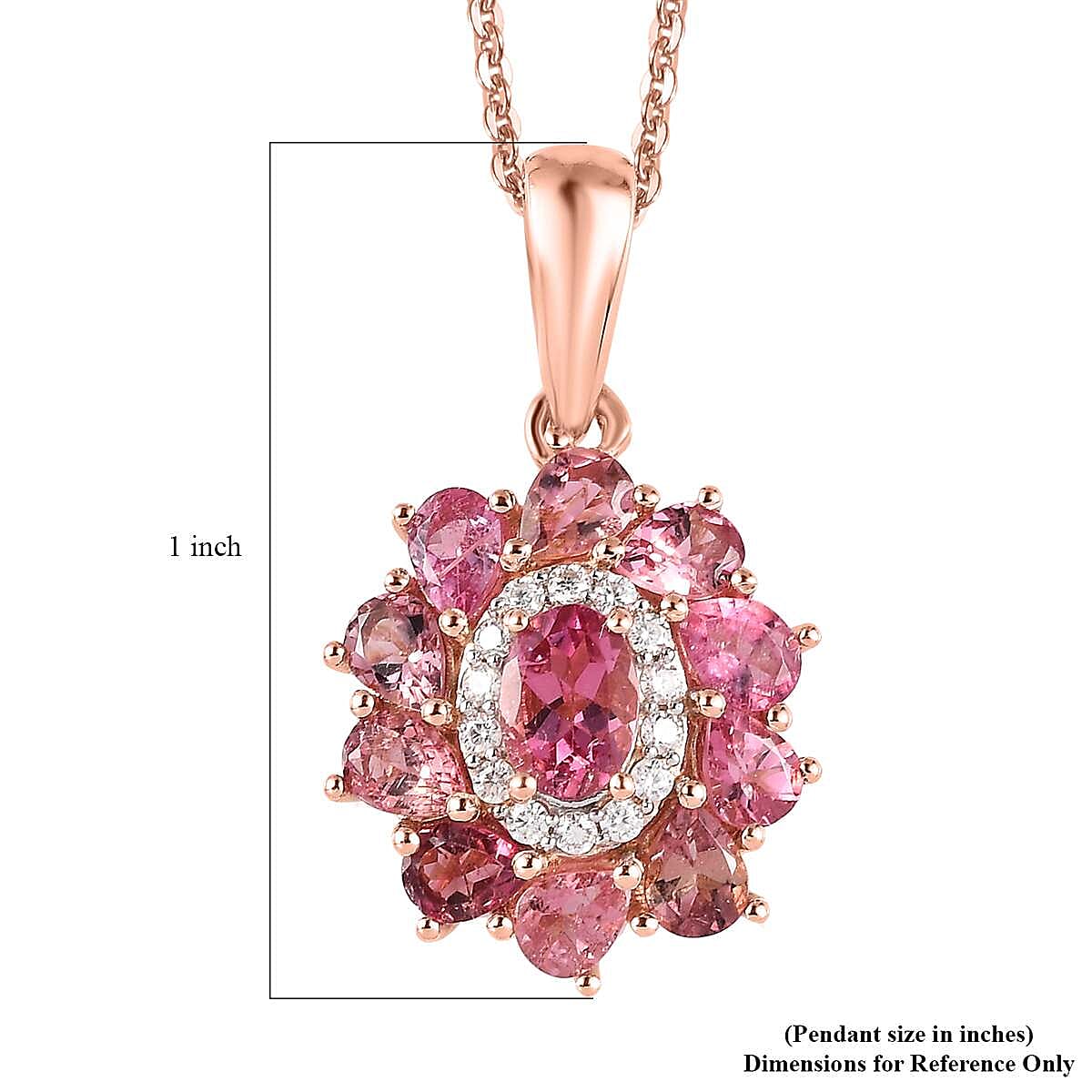 Premium Morro Redondo Pink Tourmaline and Moissanite Floral Pendant Necklace 20 Inches in Vermeil Rose Gold Over Sterling Silver 2.25 ctw