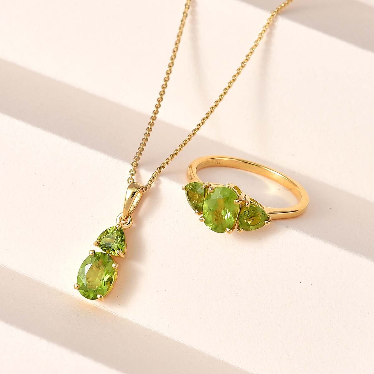 Premium Peridot Ring Size 5 and Pendant Necklace 20 Inches in Vermeil Yellow Gold Over Sterling Silver 4.00 ctw image number 1