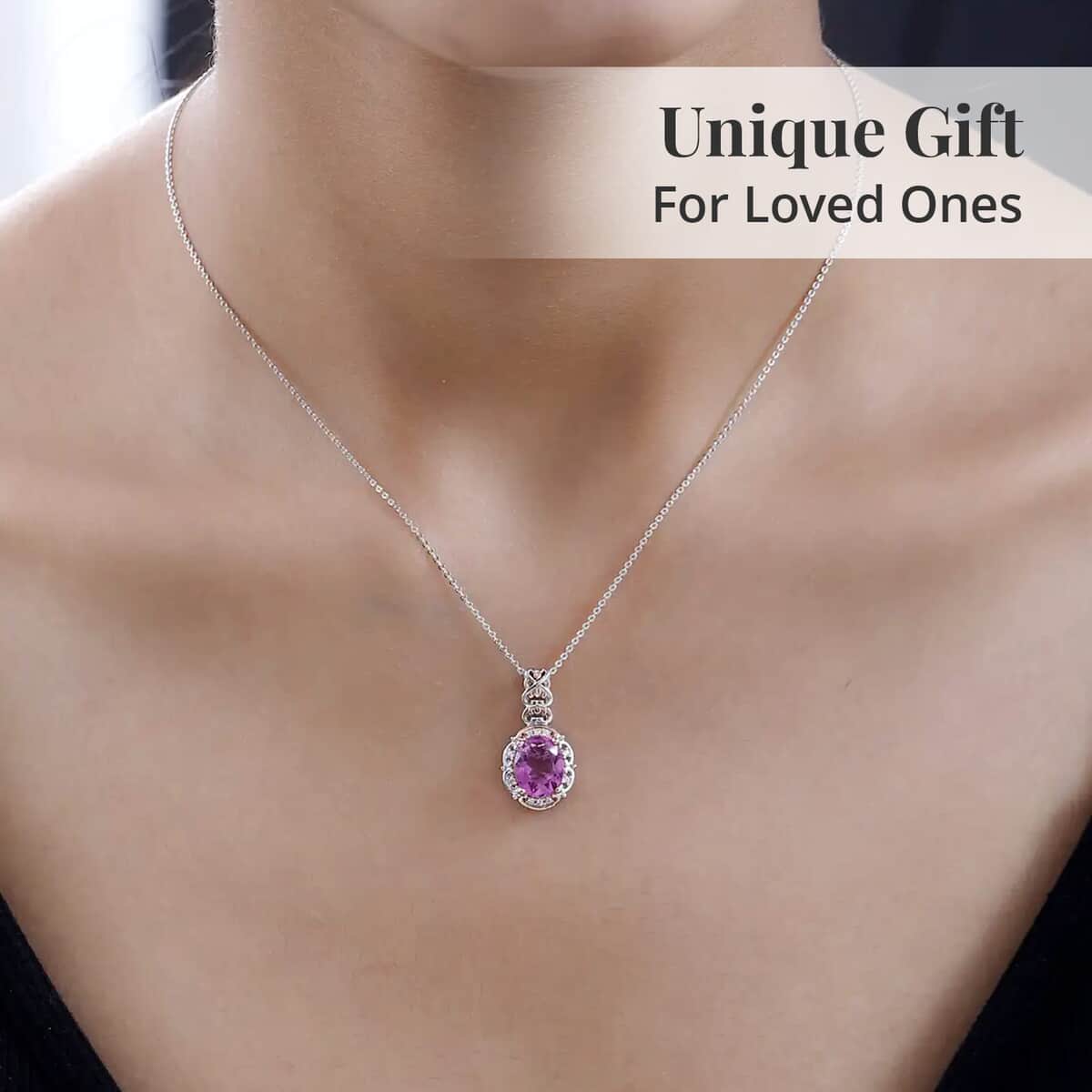 Radiant Orchid Quartz (Triplet) and White Zircon Pendant Necklace 20 Inches in Vermeil Rose Gold and Platinum Over Sterling Silver 2.40 ctw image number 4