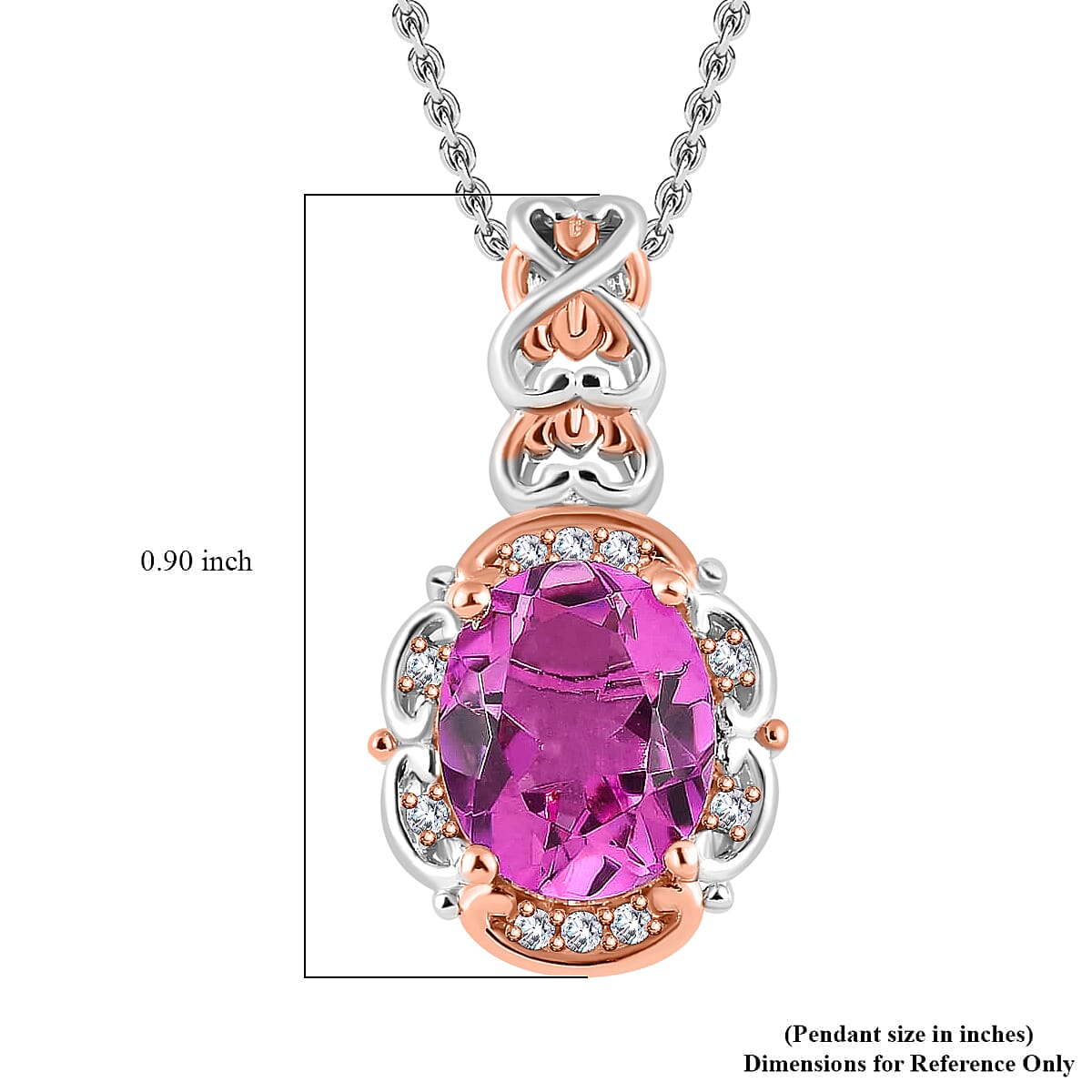 Radiant Orchid Quartz (Triplet) and White Zircon Pendant Necklace 20 Inches in Vermeil Rose Gold and Platinum Over Sterling Silver 2.40 ctw