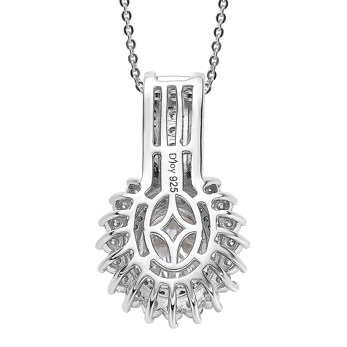 Moissanite Double Halo Pendant Necklace 20 Inches in Platinum Over Sterling Silver 2.50 ctw image number 4