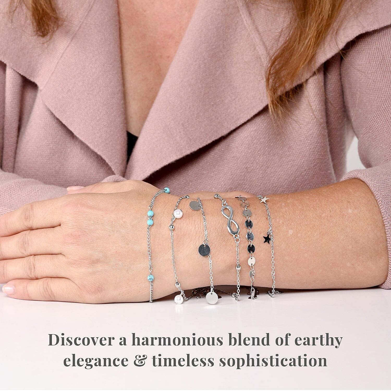Set of 5 Constituted Blue Howlite, Simulated Pearl Charm Bracelet Extended to Anklet (9-11 In) in Silvertone 0.80 ctw