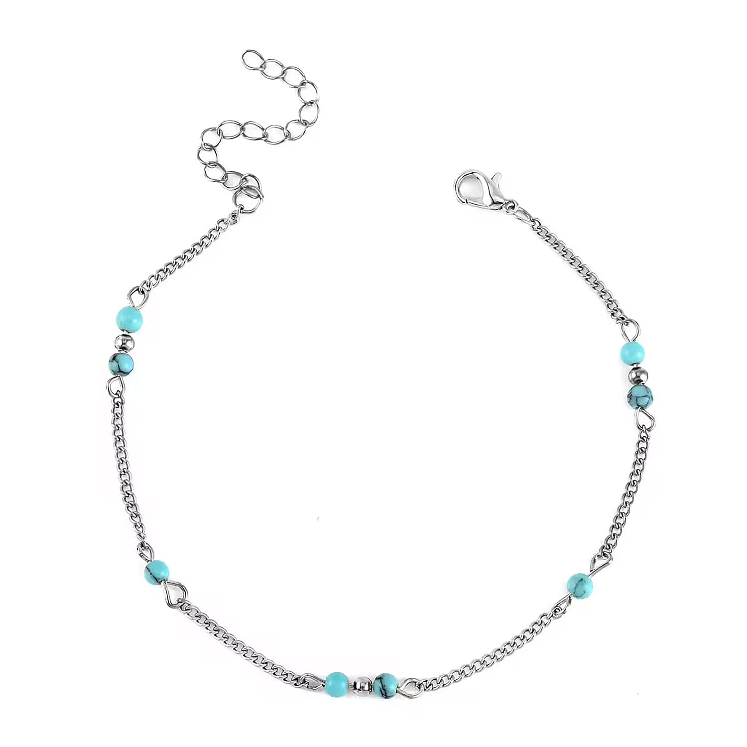 Set of 5 Constituted Blue Howlite, Simulated Pearl Charm Bracelet Extended to Anklet (9-11 In) in Silvertone 0.80 ctw