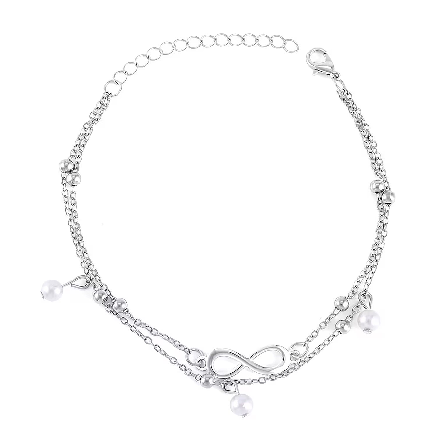 Set of 5 Constituted Blue Howlite, Simulated Pearl Charm Bracelet Extended to Anklet (9-11 In) in Silvertone 0.80 ctw