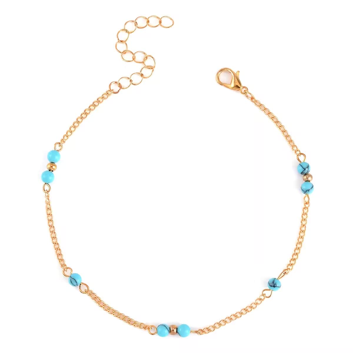 Set of 5 Blue Howlite, Simulated Pearl Charm Bracelet Extended to Anklet (9-11 In) in Goldtone 0.80 ctw image number 7