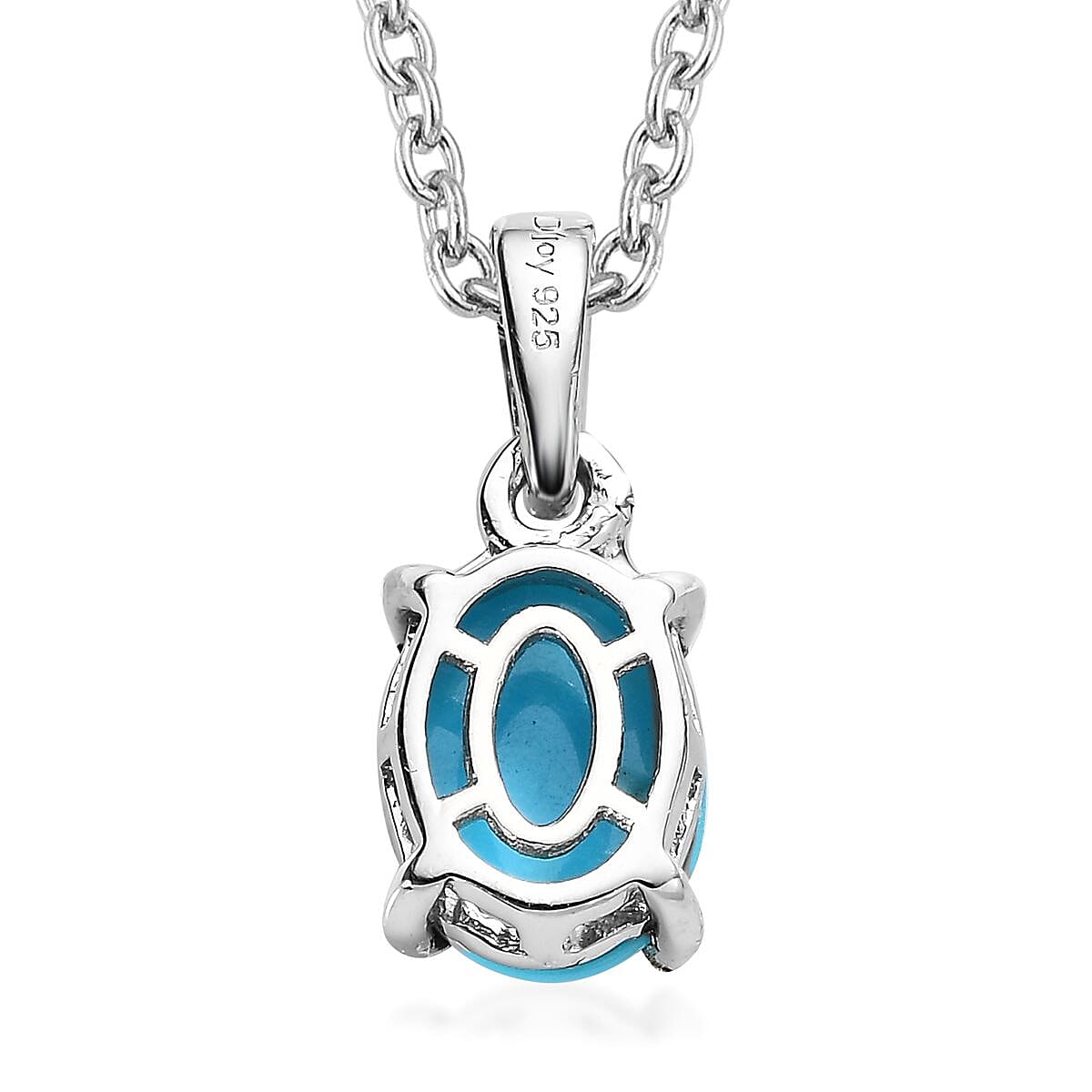 Sleeping Beauty Turquoise Solitaire Pendant Necklace 20 Inches in Platinum Over Sterling Silver 1.00 ctw