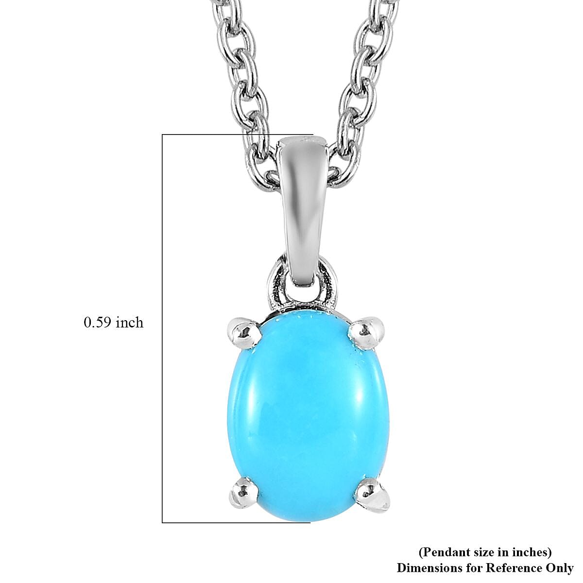 Sleeping Beauty Turquoise Solitaire Pendant Necklace 20 Inches in Platinum Over Sterling Silver 1.00 ctw