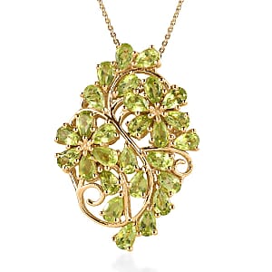 Premium Peridot Floral Pendant Necklace 20 Inches in Vermeil Yellow Gold Over Sterling Silver 7.25 ctw