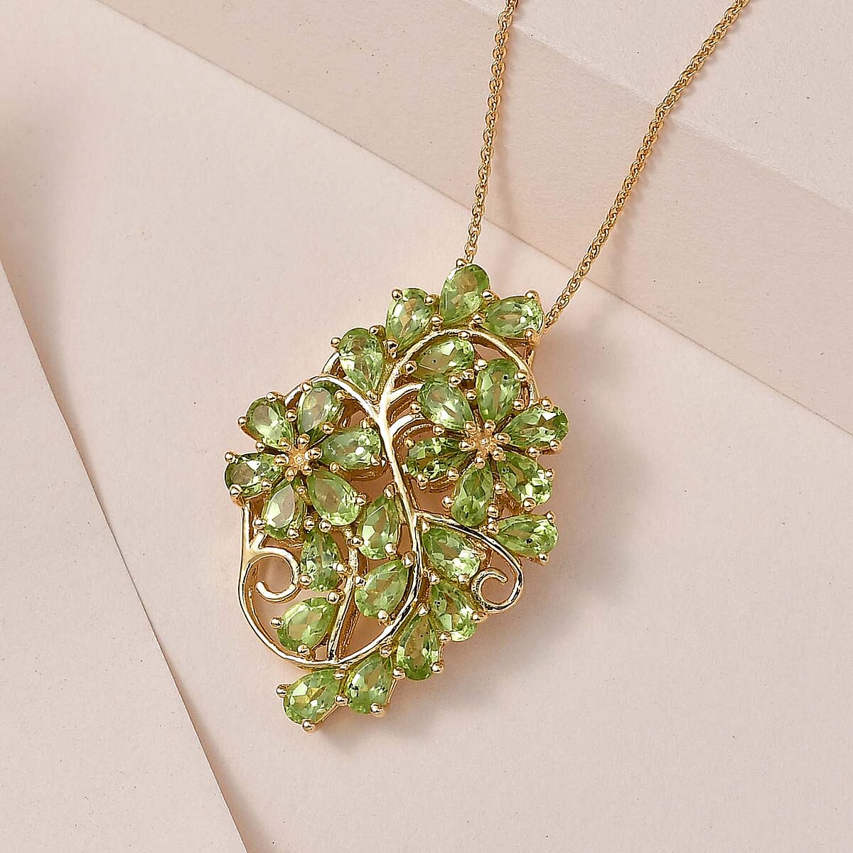 Premium Peridot Floral Pendant Necklace 20 Inches in Vermeil Yellow Gold Over Sterling Silver 7.25 ctw image number 1