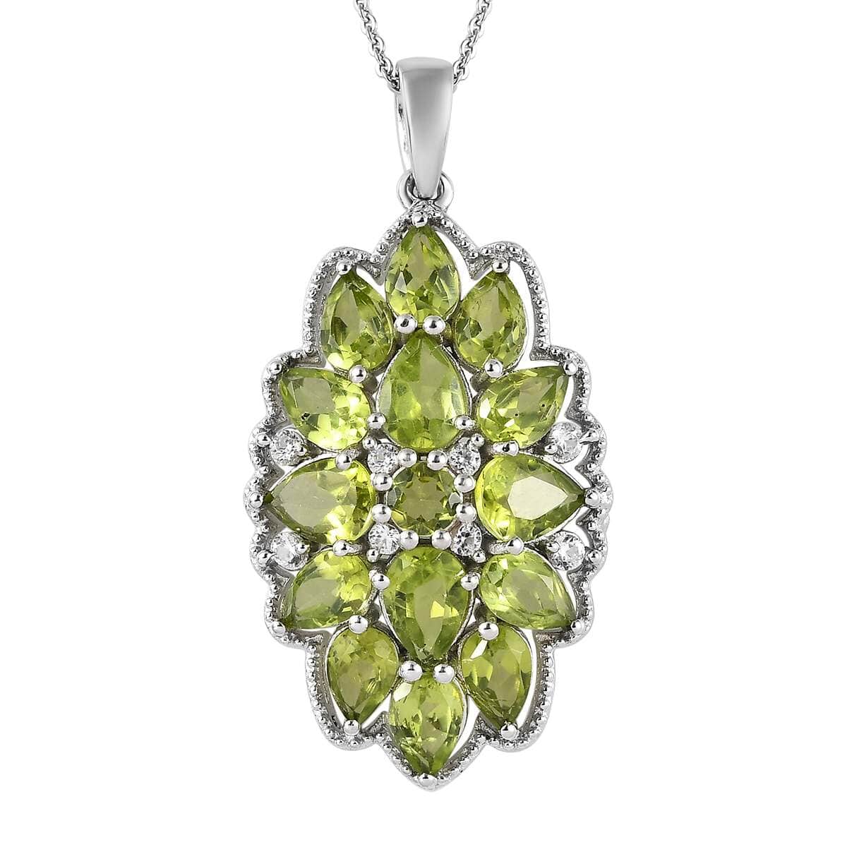 Buy Premium Peridot and White Zircon Floral Pendant Necklace 20 Inches ...