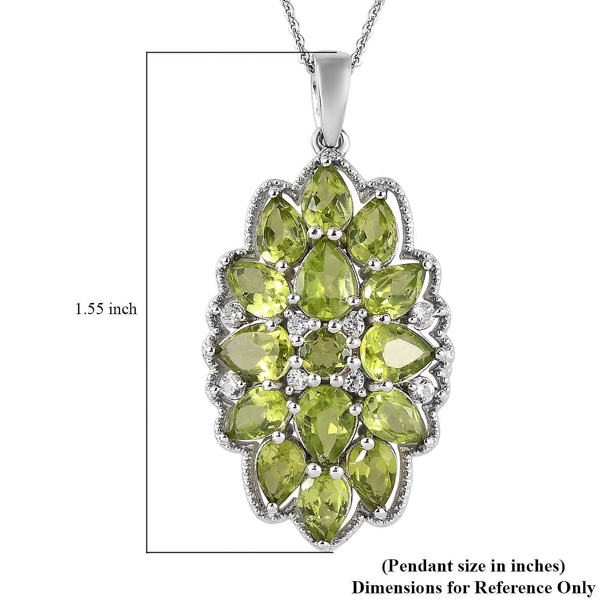 Premium Peridot and White Zircon Floral Pendant Necklace 20 Inches in Platinum Over Sterling Silver 7.85 ctw
