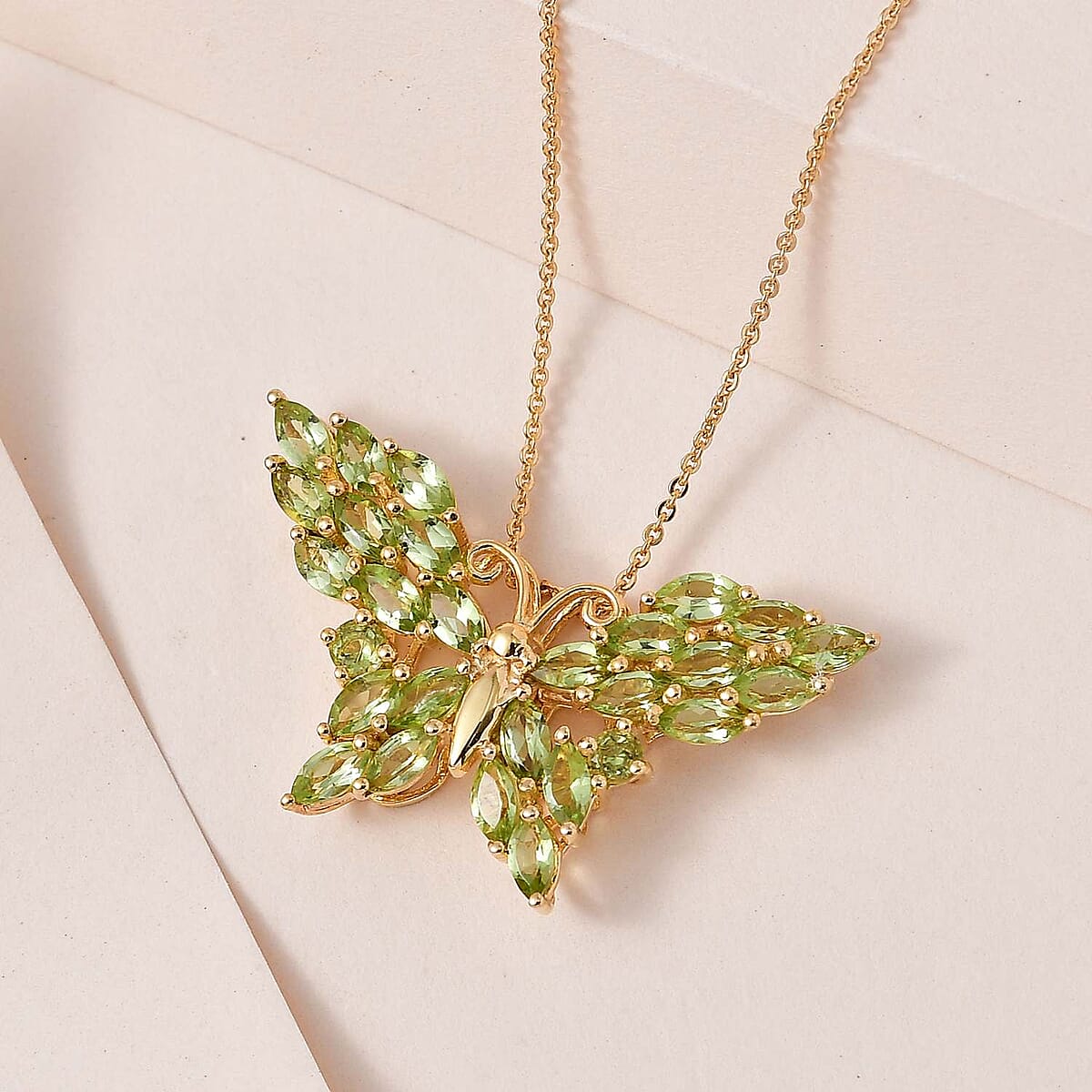 Premium Peridot Butterfly Pendant Necklace 20 Inches in Vermeil Yellow Gold Over Sterling Silver 4.60 ctw image number 1