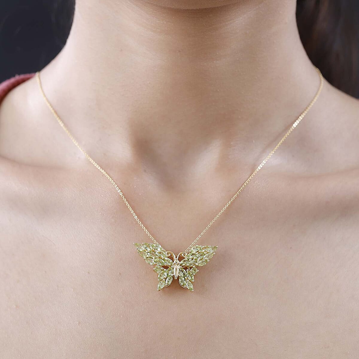 Premium Peridot Butterfly Pendant Necklace 20 Inches in Vermeil Yellow Gold Over Sterling Silver 4.60 ctw image number 2