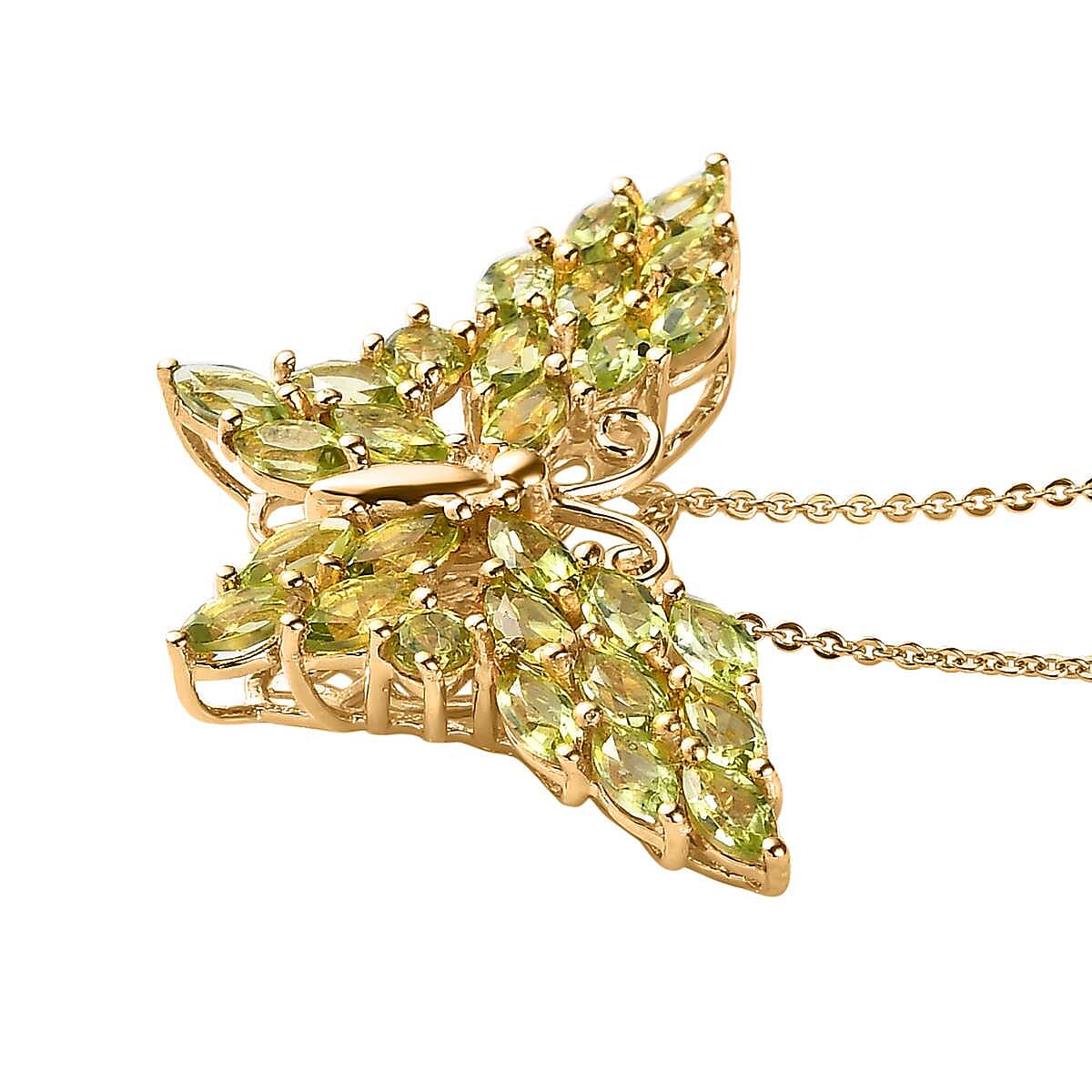 Premium Peridot Butterfly Pendant Necklace 20 Inches in Vermeil Yellow Gold Over Sterling Silver 4.60 ctw image number 3