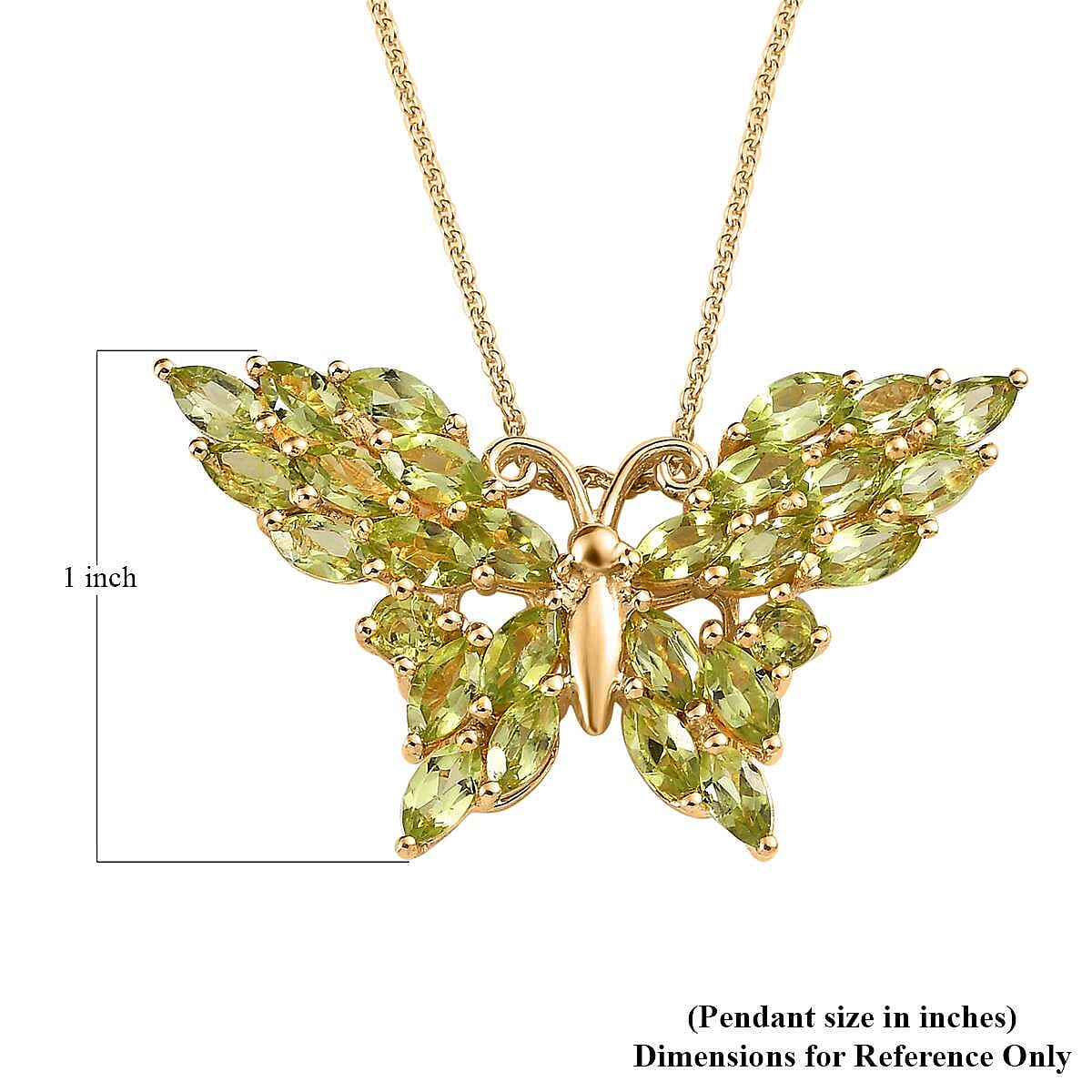 Premium Peridot Butterfly Pendant Necklace 20 Inches in Vermeil Yellow Gold Over Sterling Silver 4.60 ctw image number 6