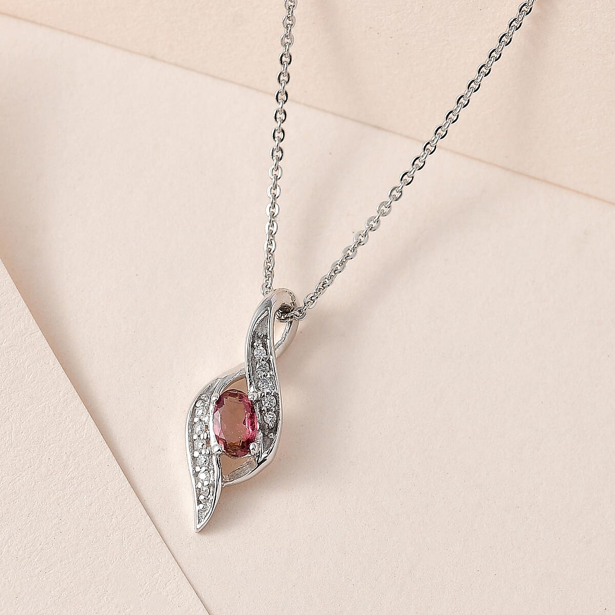 Ouro Fino Rubellite and Moissanite Pendant Necklace 20 Inches in Platinum Over Sterling Silver 0.30 ctw image number 1