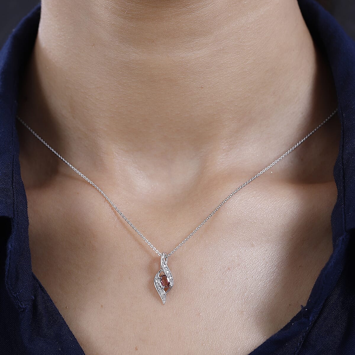 Ouro Fino Rubellite and Moissanite Pendant Necklace 20 Inches in Platinum Over Sterling Silver 0.30 ctw image number 2