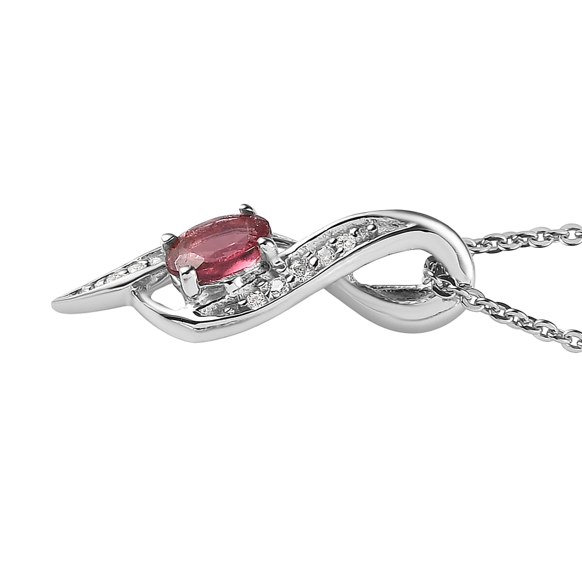 Ouro Fino Rubellite and Moissanite Pendant Necklace 20 Inches in Platinum Over Sterling Silver 0.30 ctw image number 3
