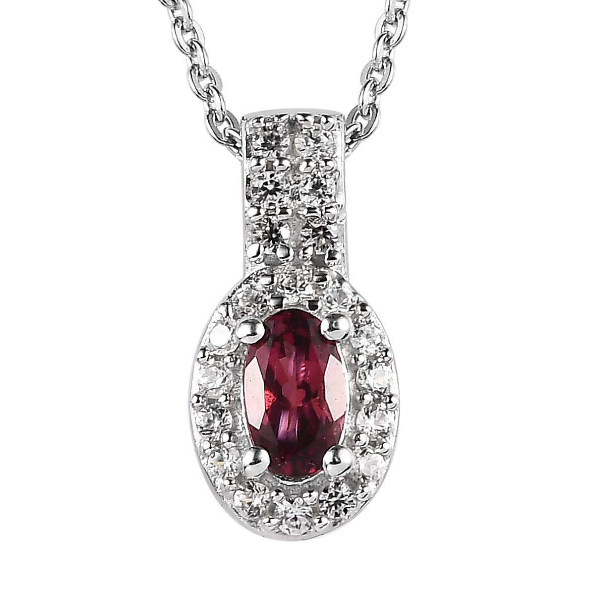 Ouro Fino Rubellite and White Zircon Ring (Size 5.0) and Pendant Necklace 20 Inches in Platinum Over Sterling Silver 1.10 ctw