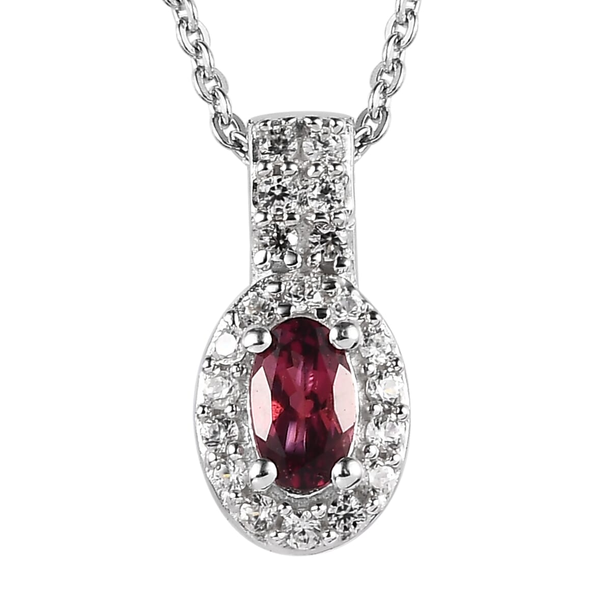 Ouro Fino Rubellite and White Zircon Ring (Size 5.0) and Pendant Necklace 20 Inches in Platinum Over Sterling Silver 1.10 ctw image number 5