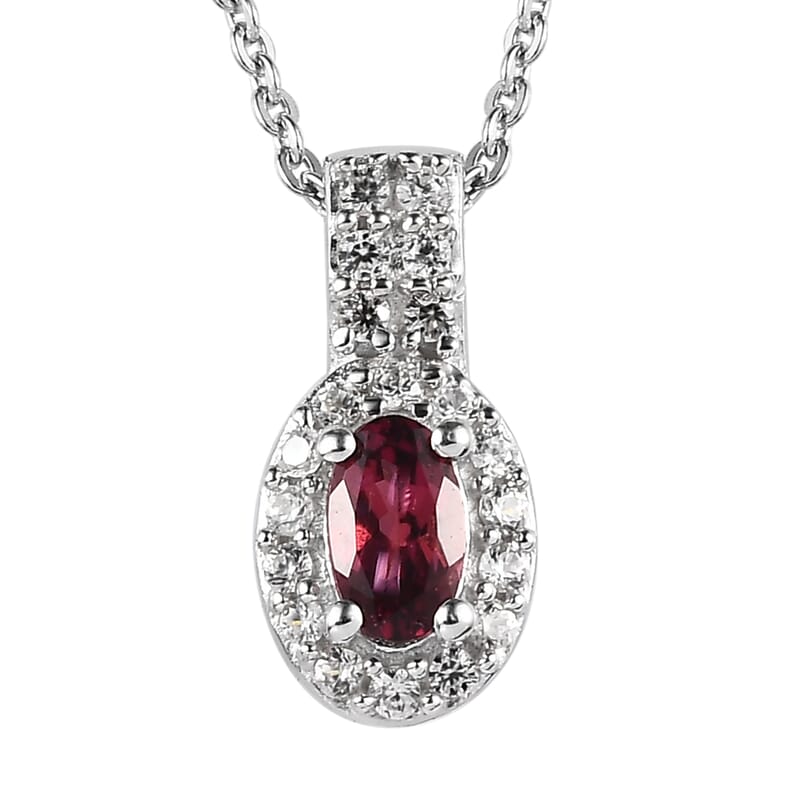 Ouro Fino Rubellite and White Zircon Ring (Size 5.0) and Pendant Necklace 20 Inches in Platinum Over Sterling Silver 1.10 ctw