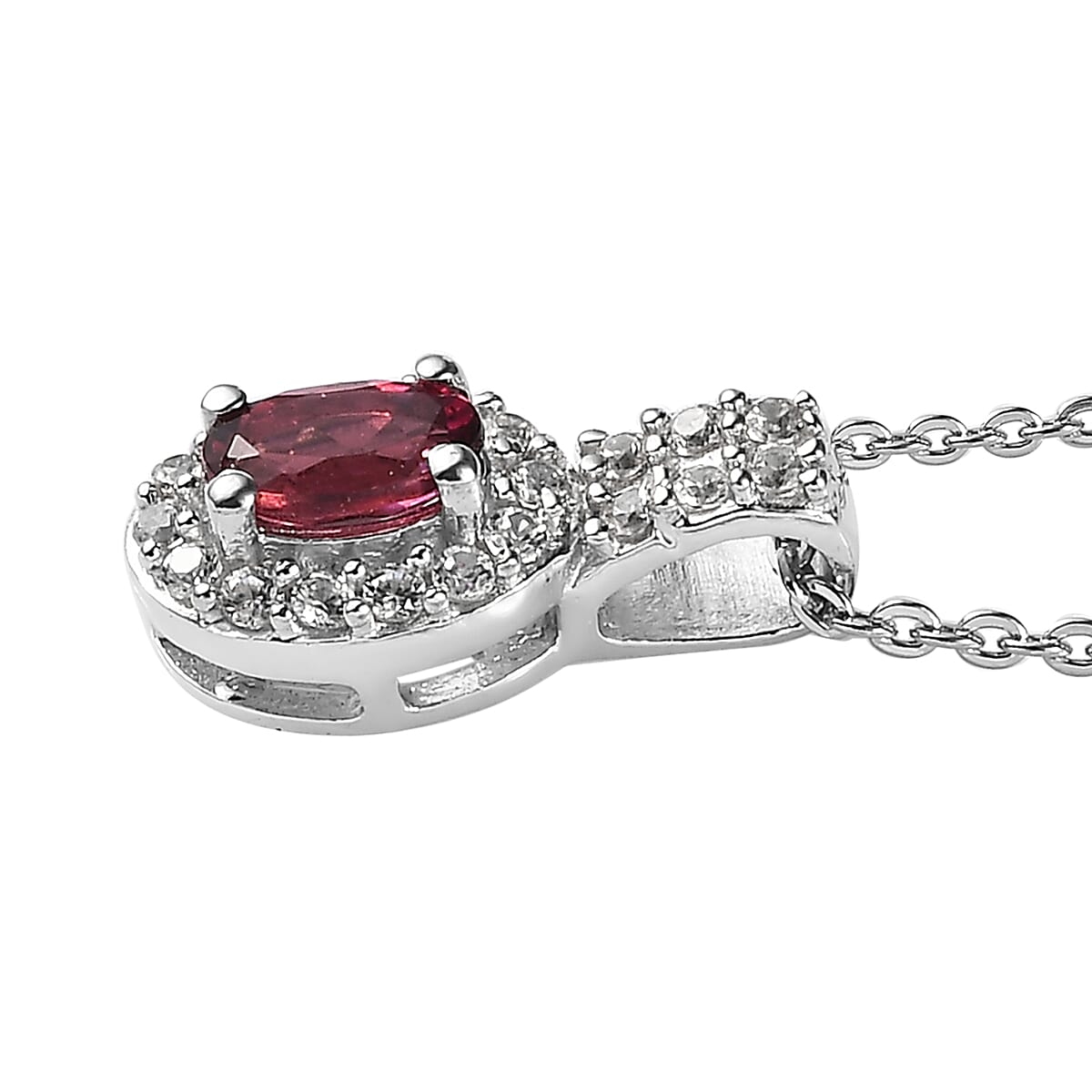 Ouro Fino Rubellite and White Zircon Ring (Size 5.0) and Pendant Necklace 20 Inches in Platinum Over Sterling Silver 1.10 ctw