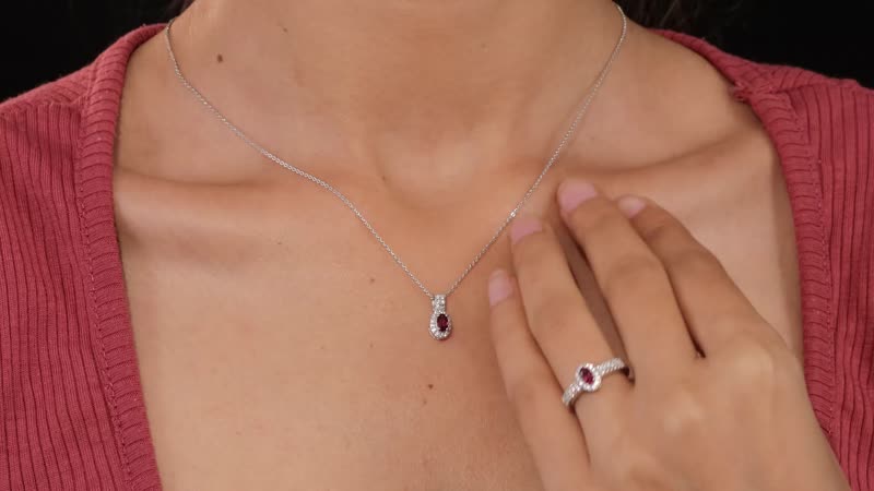 Ouro Fino Rubellite and White Zircon Ring (Size 5.0) and Pendant Necklace 20 Inches in Platinum Over Sterling Silver 1.10 ctw