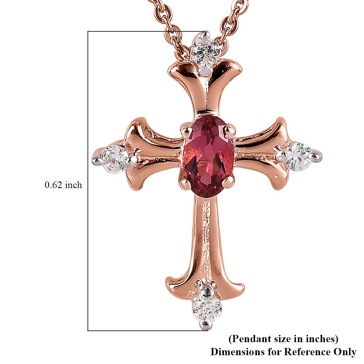 Ouro Fino Rubellite and White Zircon Cross Pendant Necklace 20 Inches in Vermeil Rose Gold Over Sterling Silver 0.35 ctw
