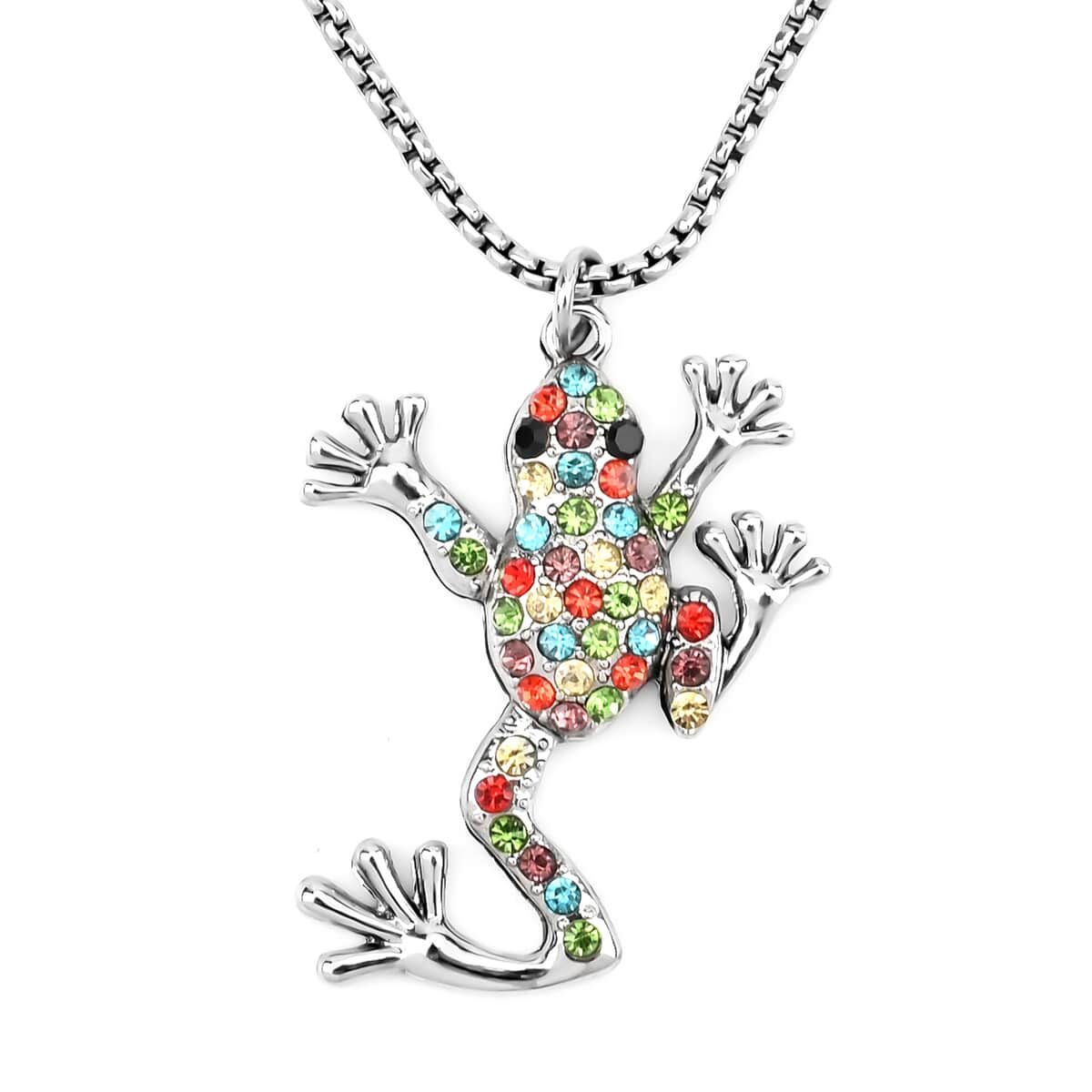 Multi Color Austrian Crystal Frog Pendant Necklace 28-30 Inches in Silvertone image number 0