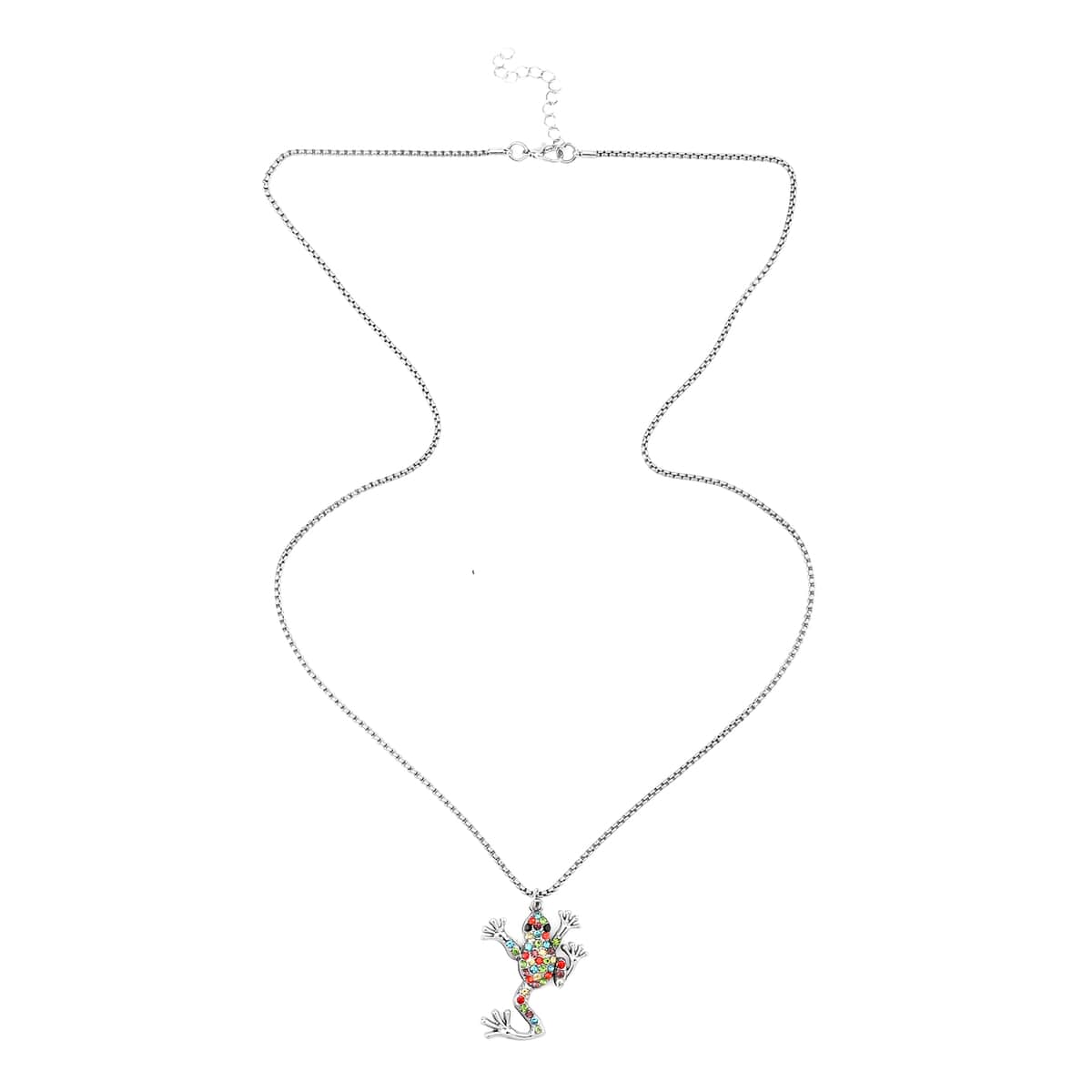 Multi Color Austrian Crystal Frog Pendant Necklace 28-30 Inches in Silvertone image number 2