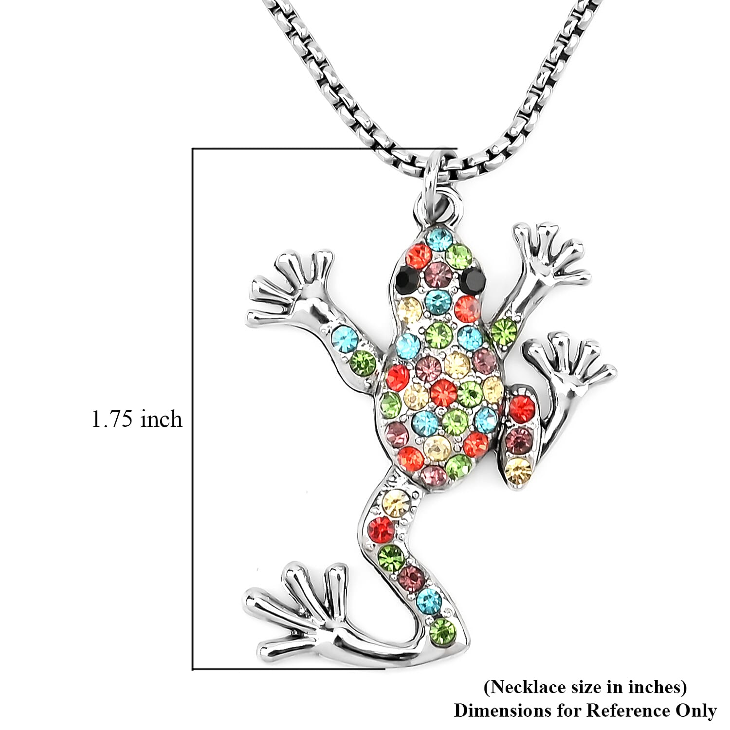 Multi Color Austrian Crystal Frog Pendant Necklace 28-30 Inches in Silvertone