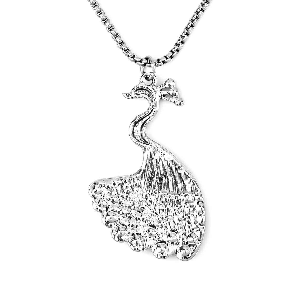 Multi Color Austrian Crystal Peacock Pendant Necklace 28-30 Inches in Silvertone image number 4