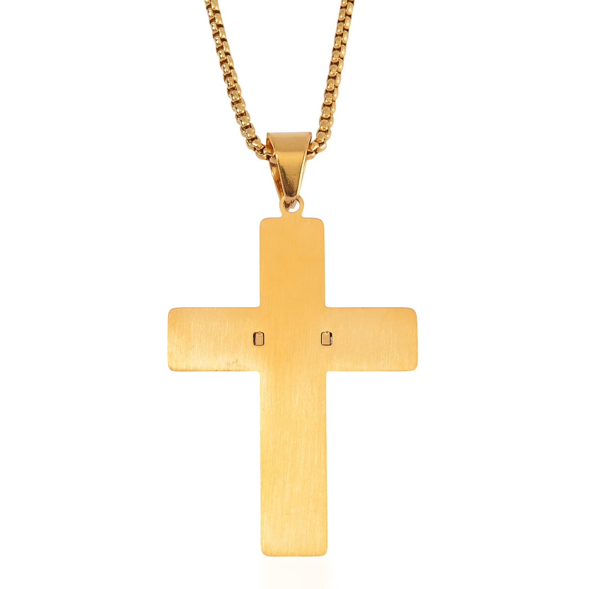 Austrian Crystal Cross Symbol of Faith Men's Pendant Necklace (24 Inches) in ION Plated YG Stainless Steel image number 4