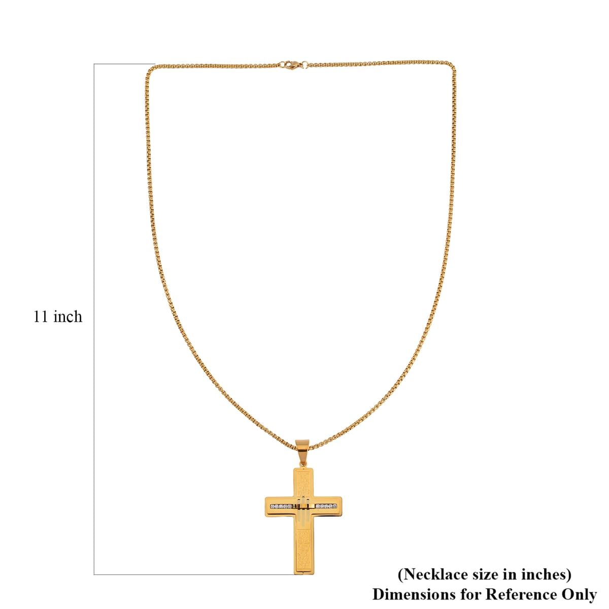 Austrian Crystal Cross Symbol of Faith Men's Pendant Necklace (24 Inches) in ION Plated YG Stainless Steel image number 6