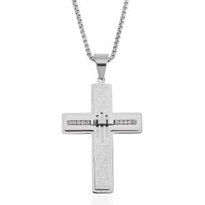 Austrian Crystal Cross Symbol of Faith Men's Pendant Necklace 24 Inches in Stainless Steel