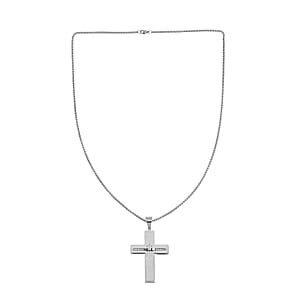 Austrian Crystal Cross Symbol of Faith Men's Pendant Necklace 24 Inches in Stainless Steel