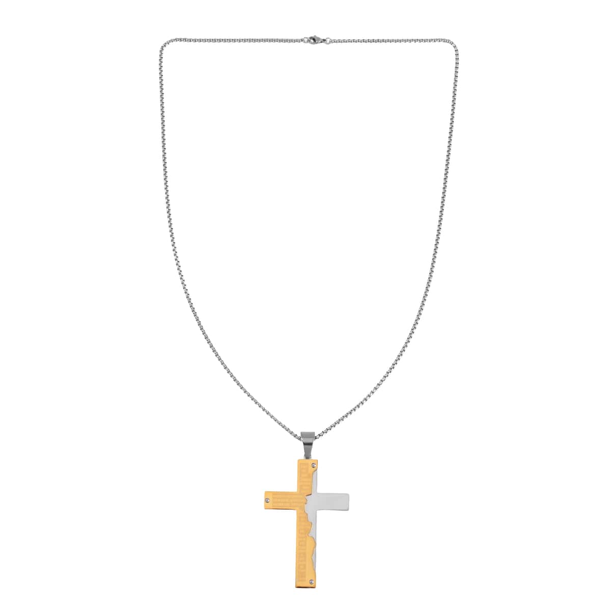 Bible Cross Pendant Necklace 24 Inches in ION Plated YG and Stainless Steel image number 2