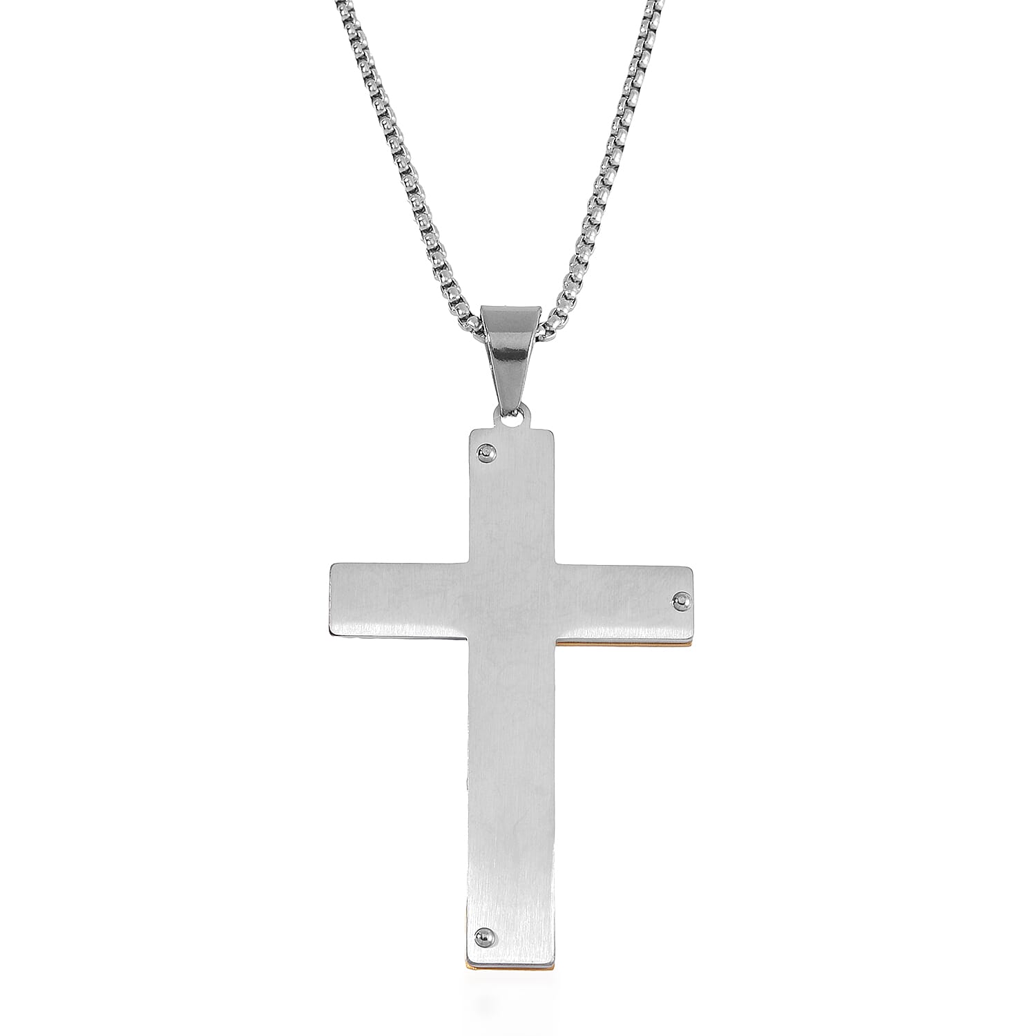 Bible Cross Men's Pendant Necklace 24 Inches in ION Plated YG and Stainless Steel